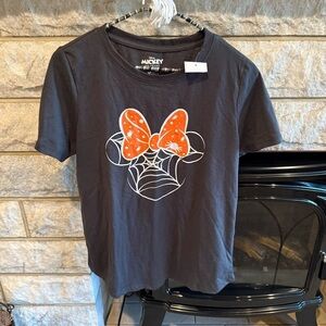 Disney Minnie Mouse Gray Tee with Orange Bow Halloween Size Small NWT